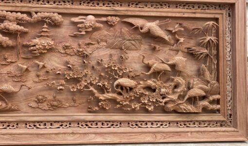 Báo giá tranh gỗ - tranh gỗ treo phòng khách - tranh tùng hạc gỗ hương đá kt 237x117x8 - TG9321 (6)