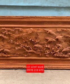Báo giá tranh gỗ - Tranh gỗ treo phòng khách - Tranh tùng hạc gỗ hương đá kt 237x117x8 - TH04