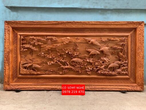 Báo giá tranh gỗ - Tranh gỗ treo phòng khách - Tranh tùng hạc gỗ hương đá kt 237x117x8 - TH04